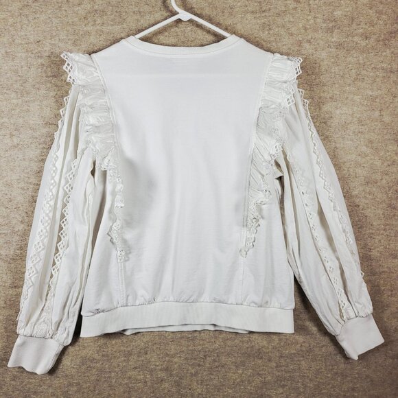 Anthropologie Ruffle Top Size Large White Lace Embroidered Long Sleeve Coquette - Picture 3 of 16
